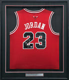 Bulls Michael Jordan Autographed Framed Red Jersey Beckett & UDA Holo #BAJ03662