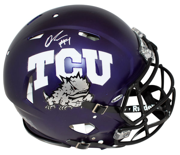 QUENTIN JOHNSTON SIGNED TCU HORNED FROGS PURPLE AUTHENTIC SPEED HELMET BECKETT