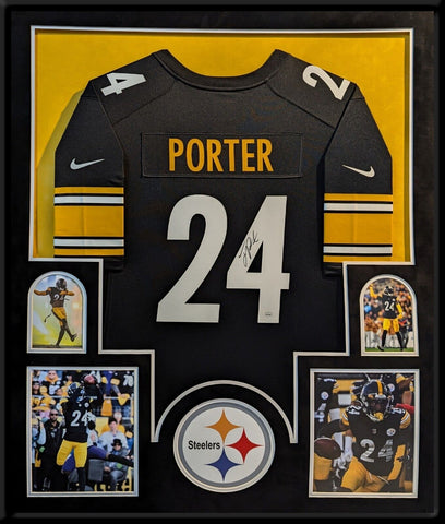 SUEDE FRAMED PITTSBURGH STEELERS JOEY PORTER JR AUTOGRAPHED JERSEY JSA COA