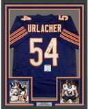 Framed Autographed/Signed Brian Urlacher 33x42 Chicago Blue Jersey Beckett COA