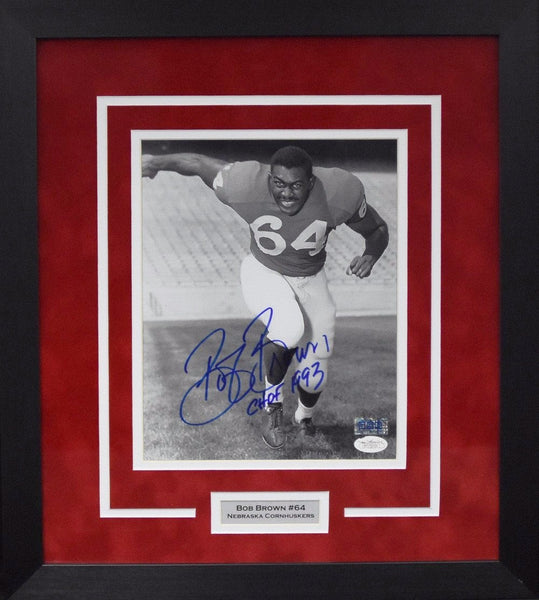 BOB BROWN AUTOGRAPHED NEBRASKA CORNHUSKERS 8x10 FRAMED PHOTO JSA