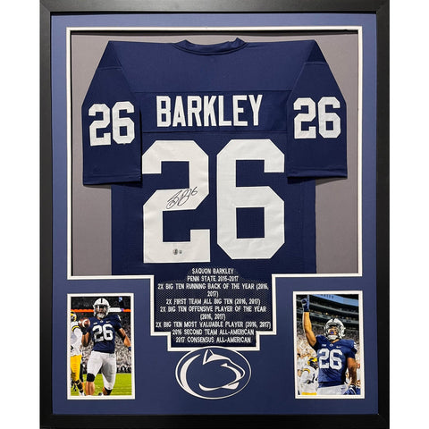 Saquon Barkley Autographed Signed Framed Stat Penn State Jersey JSA