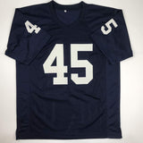 Autographed/Signed Rudy Ruettiger Never Quit Notre Dame Blue Jersey JSA COA