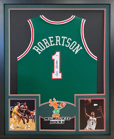 Oscar Robertson Autographed Signed Framed Milwaukee Bucks Jersey PSA/DNA