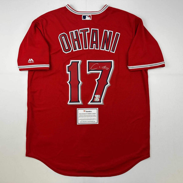 Autographed/Signed Shohei Ohtani Angels Red Majestic Jersey Fanatics COA