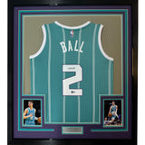Framed Autographed/Signed LaMelo Ball #2 Rookie Jersey Charlotte Teal BAS COA