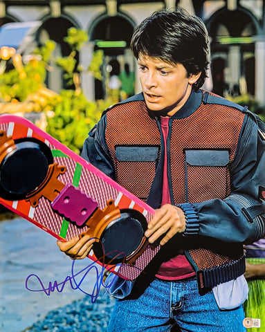 MICHAEL J. FOX AUTOGRAPHED 16X20 PHOTO BACK TO FUTURE HOVERBOARD BECKETT 209146