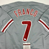 Autographed/Signed MAIKEL FRANCO Philadelphia Grey Baseball Jersey JSA COA Auto