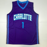 Autographed/Signed Muggsy Bogues Charlotte Purple Modern Jersey Beckett COA