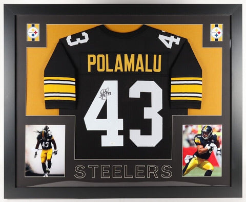 Troy Polamalu Signed Steelers 35x43 Framed Jersey (JSA) Hall of Fame Def. Back