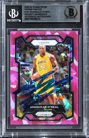 Lakers Shaquille O'Neal Signed 2023 Panini Prizm Pink Ice #181 Card BAS Slabbed