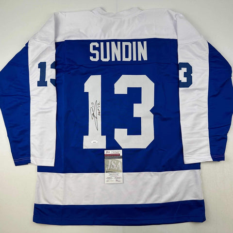 Autographed/Signed Mats Sundin HOF 12 Toronto Blue Hockey Jersey JSA COA