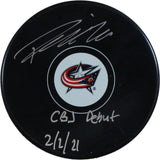 Patrik Laine Autographed Columbus Blue Jackets Logo Puck Debut Fanatics 53831