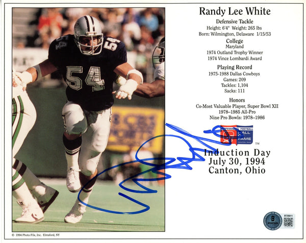 Randy White Autographed/Signed Dallas Cowboys 8x10 Photo Beckett 56694