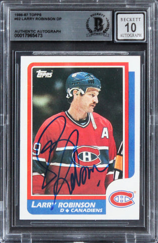 Canadiens Larry Robinson Signed 1986 Topps #62 Card Auto Graded 10! BAS Slabbed