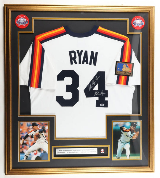 Nolan Ryan Signed Framed Houston Jersey w/ Hall of Fame Pin & Astros Patch (PSA)