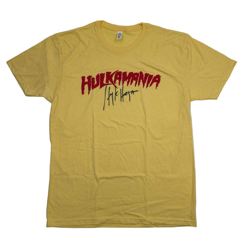 Autographed/Signed Hulk Hogan Hulkamania Yellow Shirt T-Shirt Beckett COA
