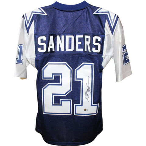 Deion Sanders Signed Dallas Cowboys M&N Blue Jersey Beckett 44071