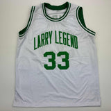 Autographed/Signed Larry Bird Boston White Basketball Jersey Beckett BAS COA