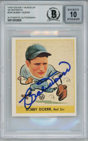 Bobby Doerr Signed 1938 Goudey Heads-Up '85 Reprints #258 Beckett 10 Slab 38438