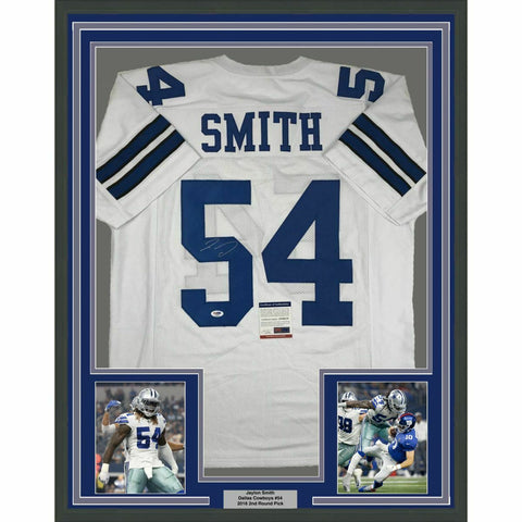 FRAMED Autographed/Signed JAYLON SMITH 33x42 Dallas White Jersey PSA/DNA COA