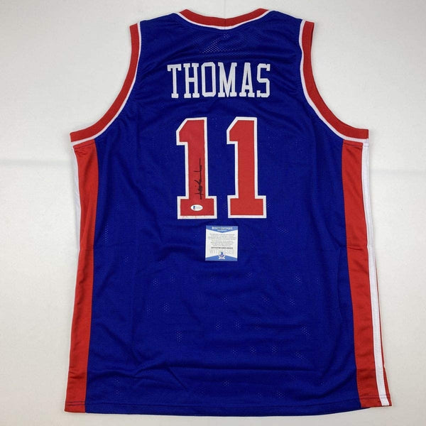 Autographed/Signed Isiah Thomas Detroit Blue Jersey Beckett BAS COA