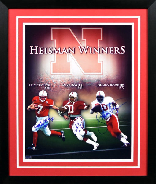 ERIC CROUCH MIKE ROZIER JOHNNY RODGERS SIGNED NEBRASKA 16x20 FRAMED PHOTO COA