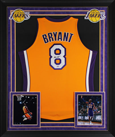 Lakers Kobe Bryant Signed Yellow M&N 2000-01 HWC Authentic Framed Jersey PSA/DNA