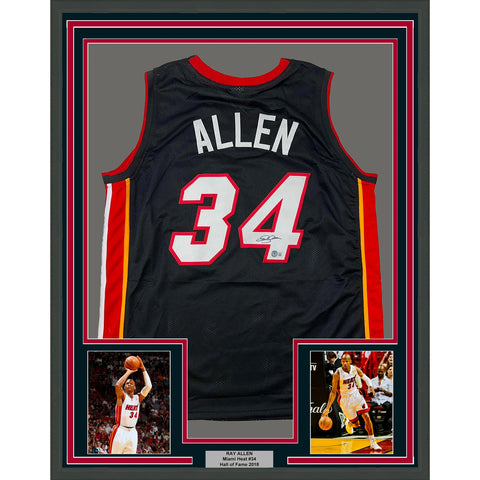 Framed Autographed/Signed Ray Allen 33x42 Miami Black Jersey Beckett BAS COA