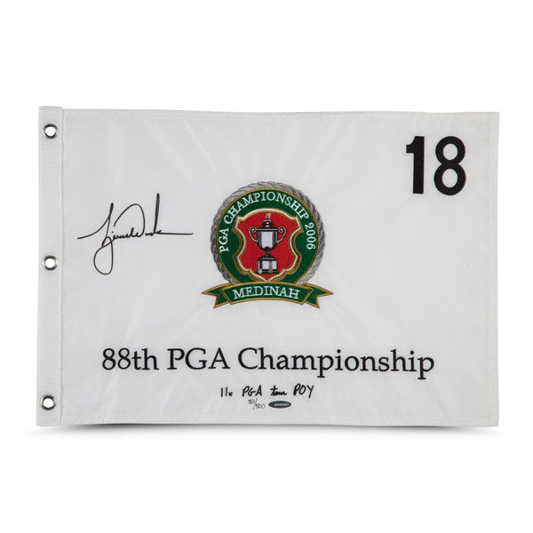 Tiger Woods Autographed "11x PGA tour POY" 2006 PGA Champ Flag UDA LE 500