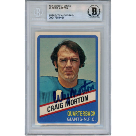 Craig Morton Autographed 1976 Wonder Bread #1 Trading Card Slabbed Beckett 51542