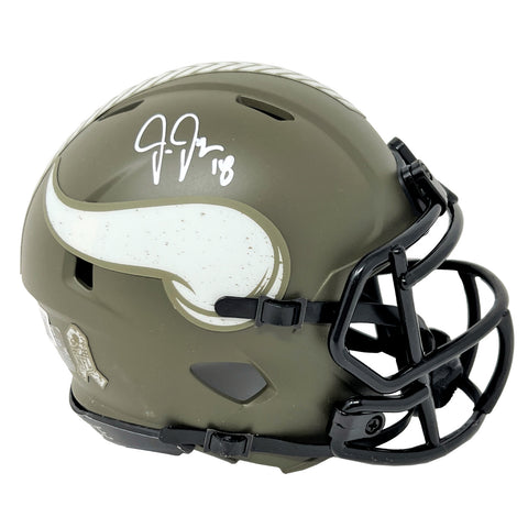 Justin Jefferson Vikings Signed Riddell Salute to Service Mini Helmet BAS