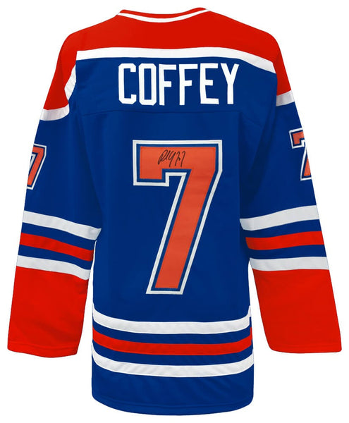 Paul Coffey (OILERS) Signed Blue Custom Hockey Jersey - (SCHWARTZ COA)
