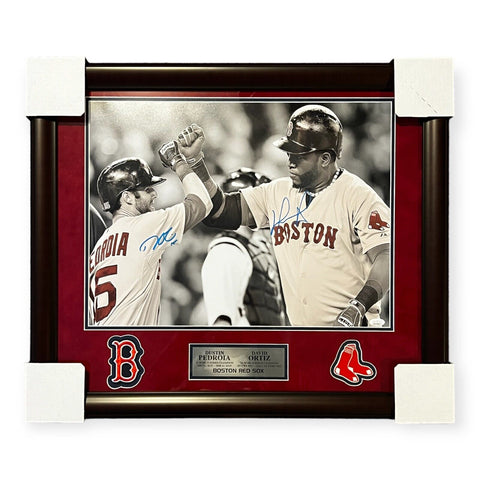 David Ortiz & Dustin Pedroia Signed Autographed 16x20 Photo Framed To 23x27 JSA