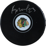 Philipp Kurashev Autographed/Signed Chicago Blackhawks Logo Puck Fanatics 53829