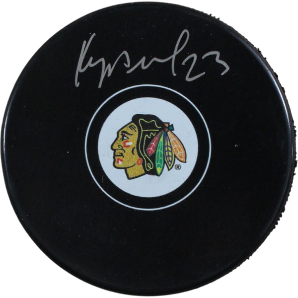 Philipp Kurashev Autographed/Signed Chicago Blackhawks Logo Puck Fanatics 53829