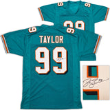 MIAMI DOLPHINS JASON TAYLOR AUTOGRAPHED TEAL JERSEY BECKETT BAS WITNESS 239803