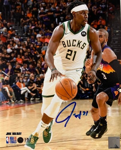 Milw Bucks 2021 NBA Champ JRUE HOLIDAY Signed 8x10 Photo #3 AUTO