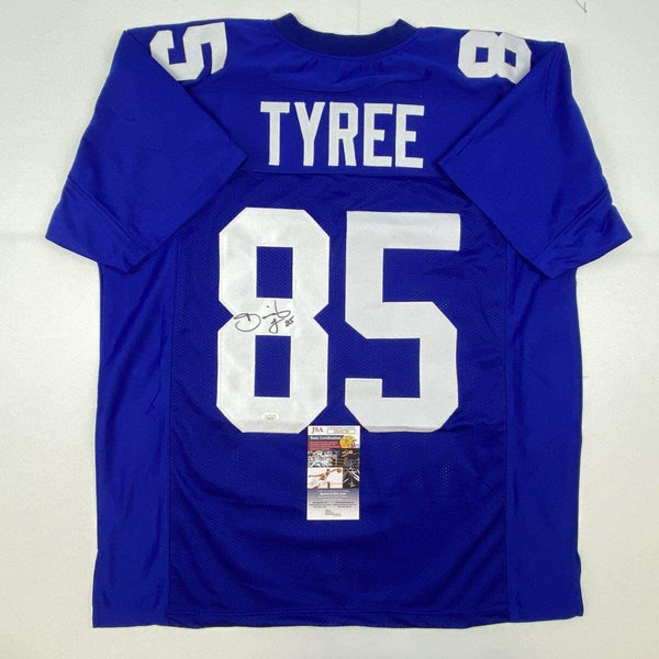 Autographed/Signed DAVID TYREE New York Blue Football Jersey JSA COA Auto