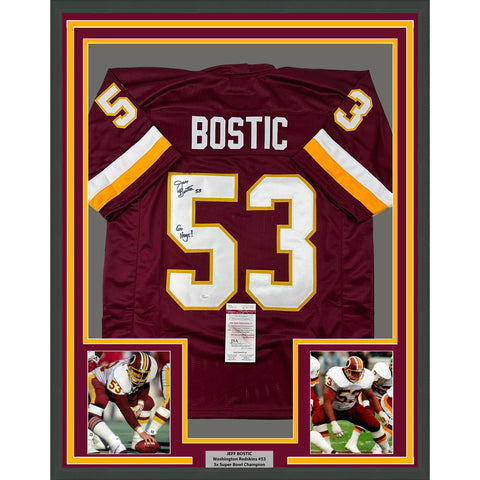 Framed Autographed/Signed Jeff Bostic 33x42 Washington Burgundy Jersey JSA COA