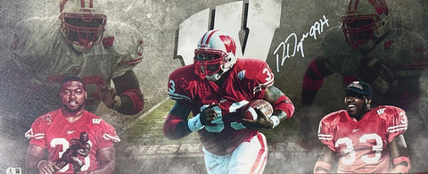 WI Badgers RON DAYNE Signed 13x31 Stretched Canvas Collage AUTO W/ 99H - BAS