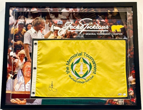 Jack Nicklaus Autographed Memorial Flag in 3D Lighted Shadowbox (26x32) BAS COA