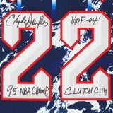 FRMD Clyde Drexler Rockets Signed Mitchell & Ness 1996-97 Jersey w/Insc-15/LE 15