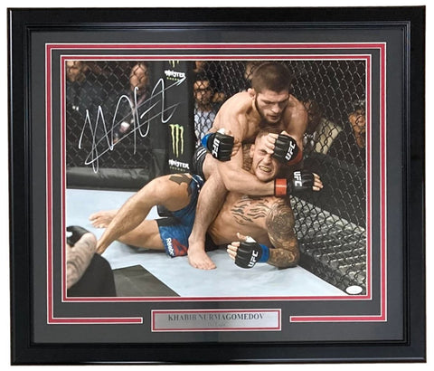 Khabib Nurmagomedov Signed Framed 16x20 UFC Poirier Fight Photo JSA Holo