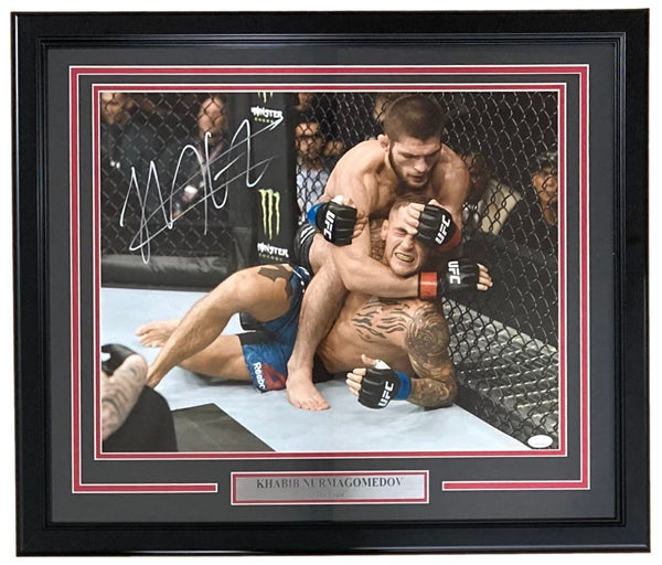 Khabib Nurmagomedov Signed Framed 16x20 UFC Poirier Fight Photo JSA Holo