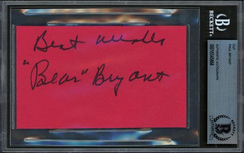 Paul Bear Bryant Autographed Cut Signature Alabama Best Wishes Beckett #16545868