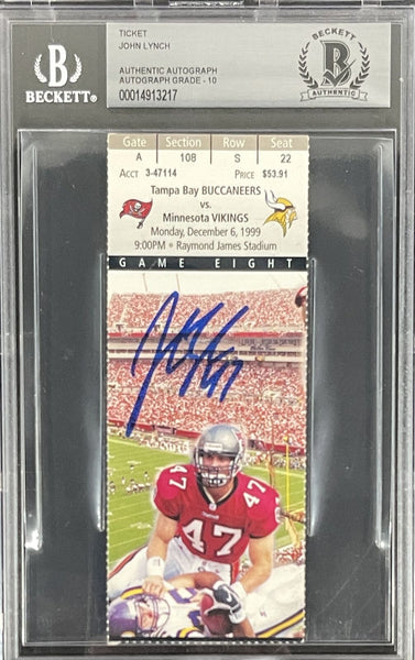 John Lynch Signed Tampa Bay Buccaneers Ticket 12/6/1999 Slab Beckett 37036