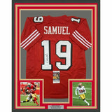 FRAMED Autographed/Signed DEEBO SAMUEL 33x42 Red Alternate Jersey JSA COA
