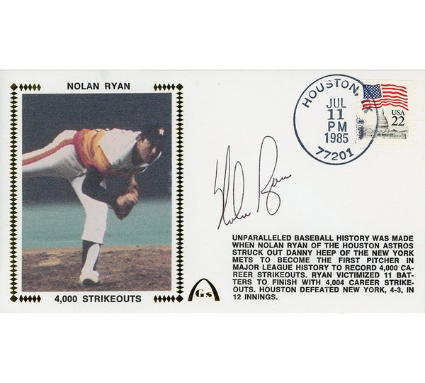 Nolan Ryan Signed Texas Rangers July 11, 1985 4000 Strikeout Cachet Envelope