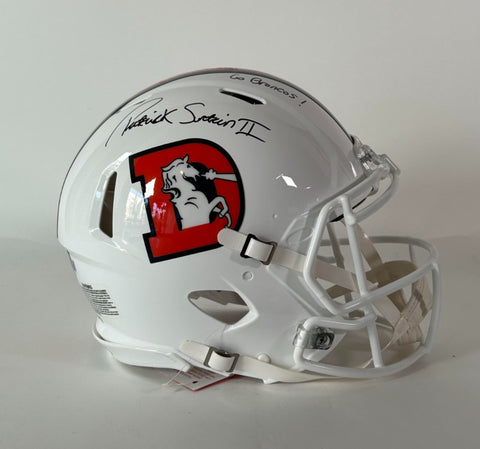 Patrick Surtain II Autographed/Inscribed "Go Broncos" Pro Snowcapped Helmet BAS